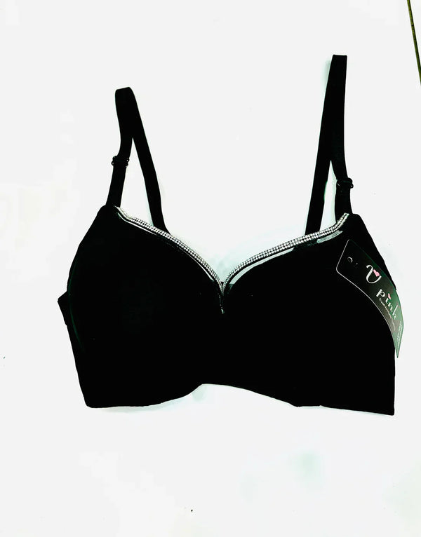 T-Shirt Bra Double Padded with Fancy Zircon Lace