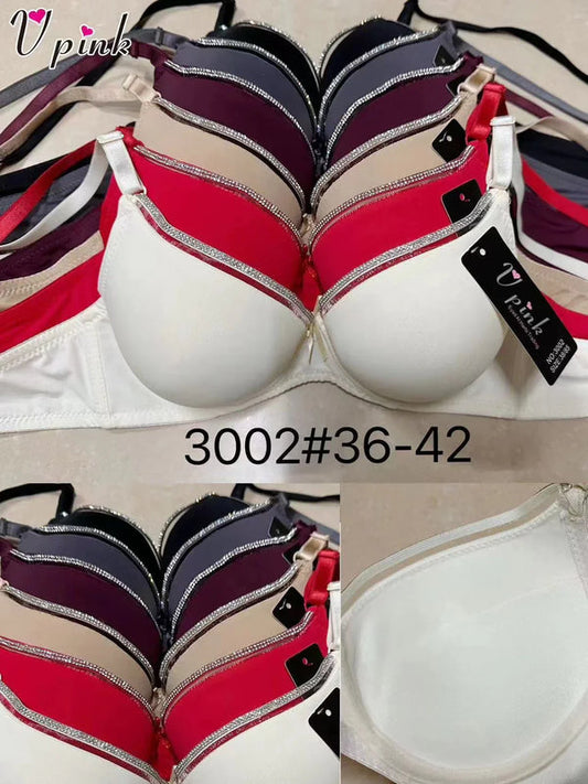 T-Shirt Bra Double Padded with Fancy Zircon Lace